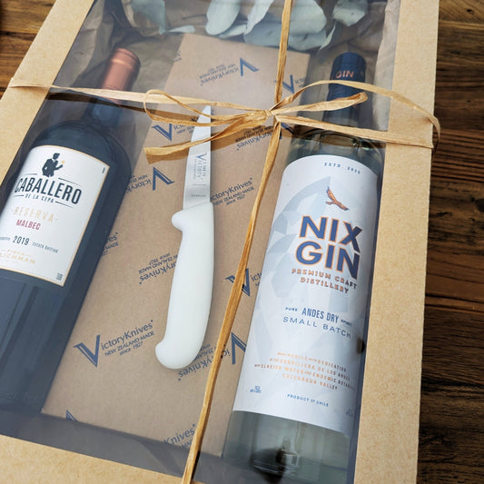 Handcrafted Paring knife + Premium Gin + Wine Hamper