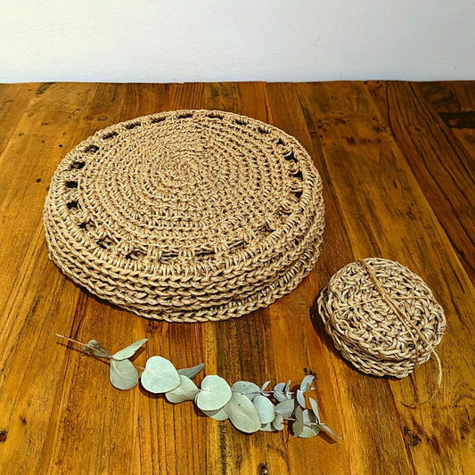 Jute set of 6x placemats and coasters